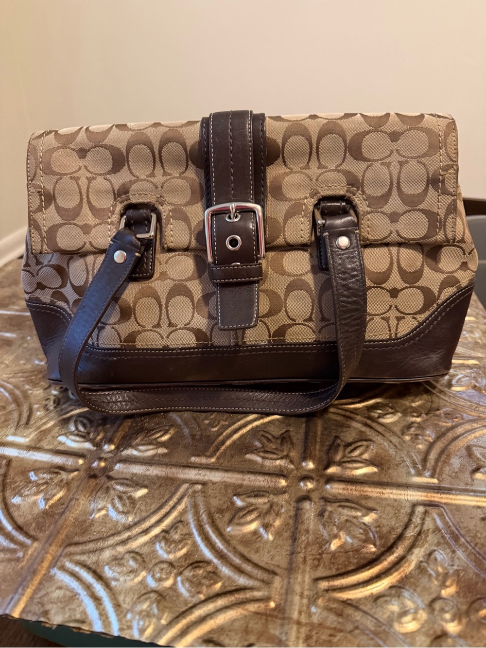Vintage Coach Hamptons Signature Jacquard Flap Carryall Satchel F12644